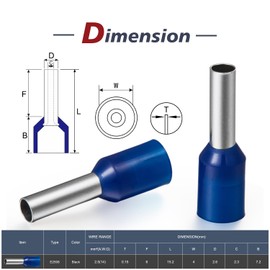 Chanzon 100pcs Wire Ferrule Terminals 14AWG(2.5mm²) Wire E2508 Terminal Ends Pure Copper Color Blue PP Insulated