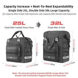 Rhinowalk Motorcycle Saddlebag Waterproof Luggage Bag Quick Release Motorcycle Side Bag 25L Fits Most Adventure and Sports Bike Motorbike Racks (Black, 1 pcs)