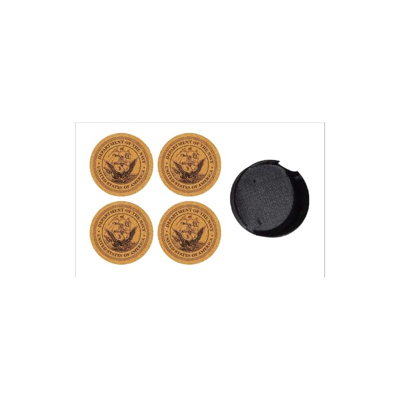 Navy Emblem Drink Coasters Set of 4 with Holder Laser