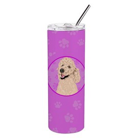 Caroline's Treasures WDK1385TBL20 Poodle Standard Cafe Au Lait Stainless Steel 20 oz Skinny Tumbler, Pink Vacuum Double Walled Reusable Insulated Tumbler Travel Cup for Coffee Cocktails Gift with Lid,