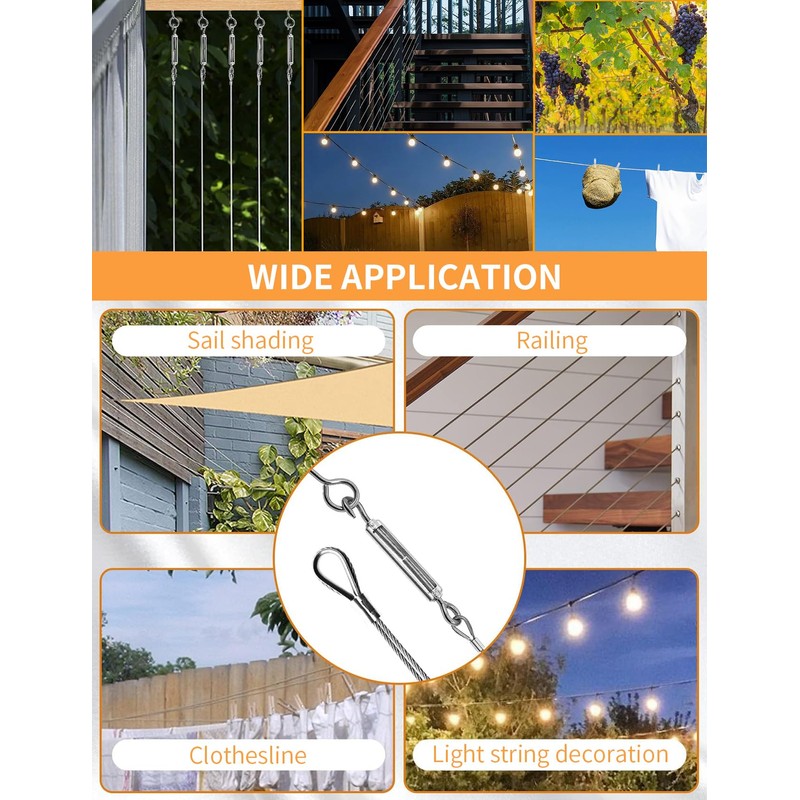 56 PCS Wire Rope Kit, Vinyl Coated Aircraft Cable, Outdoor