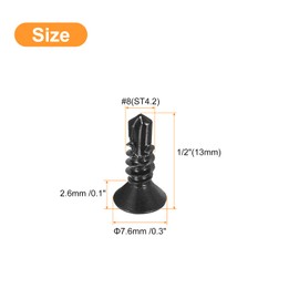 uxcell #8 x 1/2" Sheet Metal Screws, 50pcs Black Oxide 410 Stainless Steel Flat Head Phillips Drive Self Drilling Screws