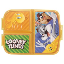 OM SUPPLIES Looney Tunes Heroes Reusable Sandwich Lunch Box 3 Multi Compartment Kids Children School Includes Half Size 12pcs Pencil Set (Looney)