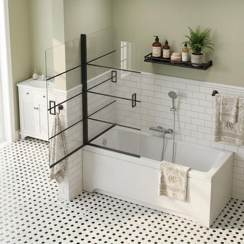 Bathtub Glass Shower Door 30" x 55", Pivot Swing Hinged
