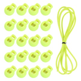 sourcing map 20 Pcs Single Hole Cord Locks with 39Inch Elastic Shock Cord, Plastic Spring Toggle Stopper Clip with Stretch String for Shoelaces Drawstrings Paracord, Fluorescent Green