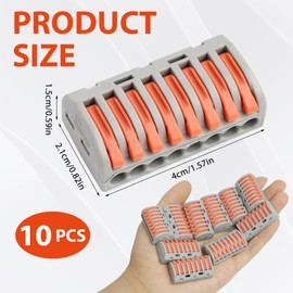 Pack of 10 Cable Connectors with Lever, 8-Port Lustre Terminals, Pluggable Electrical Terminals, 250 V 32 A, Cable Connector LüSterklemmen 8 Port Terminals, Electric Cable Clamps Electric, Electrical