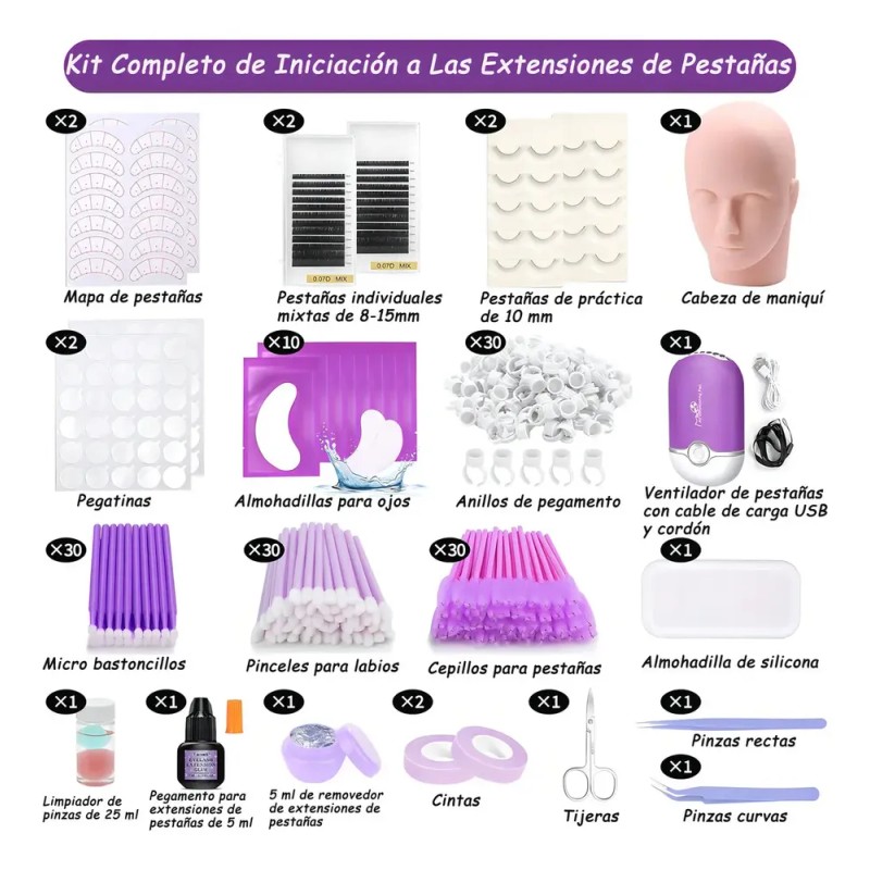 Kit de Extensiones de Pestañas con Herramientas, Curvatura D y