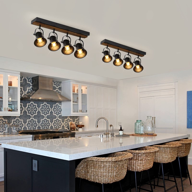 KEESFU 4-Light Track Lighting Kit,Black Semi Flush Mount Ceiling Light