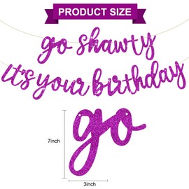 TONIFUL Purple Go Shawty It's Your Birthday Banner - NO DIY - Hip Hop Theme Glitter Happy Letter Banner - Pre-Strung - Purple Rap Theme Man Women Party Decoration