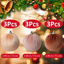 ZningEsxi 9pcs Velvet Christmas Ornaments Ball 3.15 in Velvet Xmas Tree Balls Flocked Hanging Balls Handmade Fabric Ball Decoration for Thanksgiving Holiday Home Party Pink Coffee Champagne Yellow