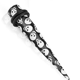 Paula & Fritz® Expander Taper 3 mm Stretcher Skull Black White Acrylic Set Piercing Ear Jewellery Ear Tunnel Women Men Stretching Pin O-Ring Stake, Acrylic