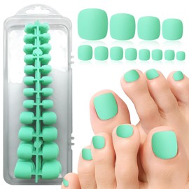 LoveOurHome Press on Toes nails 240pc Short Square Fake Toenails Green Full Cover Acrylic False Toe Nails Tips Matte Press on Toenails Women Girls Pedicure Feet Decor with Glue & Adhesive Tabs