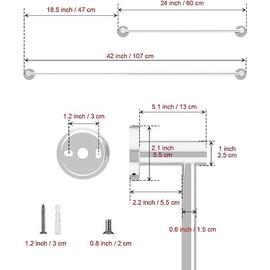 Adjustable Single Bath Towel Bar 23.6 to 42 Inch, ZUEXT Polish Chrome Finished Stainless Steel Towel Holder, Expandable Wall Mounted Towel Rail for Bathroom Kitchen Washroom,1" Tube Towel Rail Racks