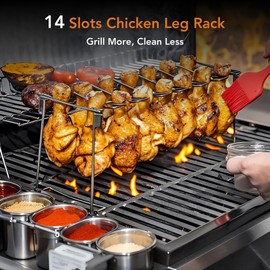 auisea Chicken Leg Rack for Grill 14 Slots - 2-Piece Set Professional Grade Stainless Steel Chicken Drumstick Holder- Metal Chicken Leg Rack for Smoker Oven BBQ