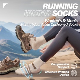 Anlisim Merino Wool Quarter Ankle Hiking Running Socks Breathable Thermal Warm Thick Cushion Socks for Women Men 6 Pairs(Beige Mixed,M)