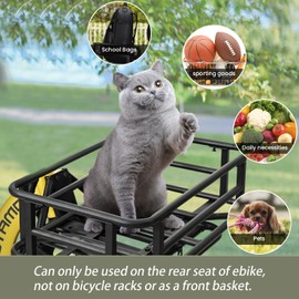 Romatlink Large Ebike Basket Rear, Waterproof Metal Electric Bicycle Basket, Quick Assemble Bike Accessories Rear Bike Cargo Rack for Picnic Basket, Sports Bag (Basic Style)