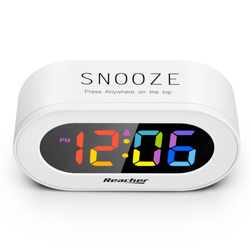 REACHER Kids Alarm Clock with USB Charger, Dimmable Rainbow LED