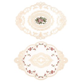Set of 2 Lace Doilies Oval Vintage Table Cloth Lace Beige Lace Place Mat 31 x 42 cm 31 x 44 cm Lace Tablecloth Small for Dining Table Coffee Table Garden Table