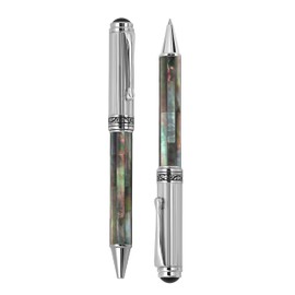 Xezo Maestro Twist Action Ballpoint Pen, Medium Point. Black Mother of Pearl with Chrome Plating. Handcrafted, Limited Edition, Serialized