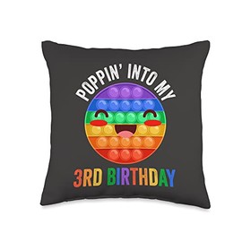 Poppin' 3 Year Old 3rd Birthday Party Popping Fidget Smile Throw Pillow
