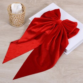 Red Big Long-Tail Velvet Hair Bows French Barrettes Clip for Women Girls Thick Hair,Oversized Aesthetic Xmas Valentines New Year Holiday Party Dress Outfit Decoration Accessories Gift
