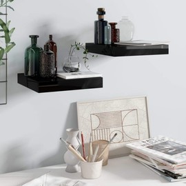 Casafoyer Floating Wall Shelves 2 pcs High Gloss Black 9.1"x9.3"x1.5" MDF
