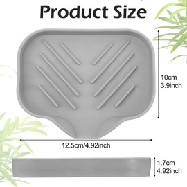 Sponge Holder with Drain Spout, Silicone Soap Dish for Bathroom & Kitchen, Rubber Shower Soap Holder, Easy to Clean, Quick Drying(Grey, 4.7" x 3.6")