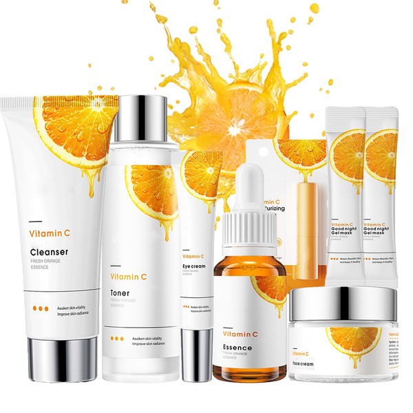 Vitamin C Face Care Set for Teenage Girls, Skin Care Set, Anti-Ageing Moisturising Skin Care Set, Day Care & Night Cream, Gift Set for Women (8 Pieces)