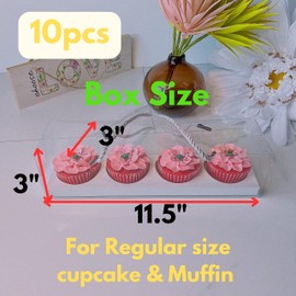 Sweet Degrees Kitchen White Clear Cupcake Muffin Boxes with 4 Cavity Holder 10 Sets - Clear Cupcake Container with Insert and handle - Cocoa Bomb Containers - Clear Muffin Boxes (White)