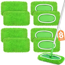 8 Pack Reusable Mop Pads Compatible with Swiffer Sweeper, Dry Sweeping Cloths & Wet Mopping Cloths - Microfiber Mop Pads for Hardwood Floors, Floor Cleaning, Wood Floors (Green)