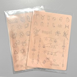 TgoBeauty Dual-Sided Tattoo Practice Skin - Space/Animal/Geometric Front, Angel/Text Back - Silicone Tattoo Practice Sheet for Beginners (Type F-Pink Pad-1pc)