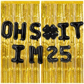 Gold and Black Oh I’m 25! Latex Balloons with Fringe Curtains Cheers to 25 Years Old Hallo Thirteen Theme Decor for Man Woman Happy 25th Birthday Party Decorations Photo Studio Prop Supplies