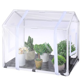 Meonum Mini Greenhouse with Potting Mat for Indoor Plant, Heavy Duty Portable Green House with Waterproof Pot Pad for Small Plants, Clear Small Plant Tent for Seed Humidity