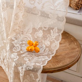 Beige Lace Curtains 63 Inch Length 2 Panels set Vintage Victorian Floral Curtains for Living Room Bedroom Rod Pocket Light Filtering Curtain French Lace Window Drapes Fall Neutral Decor, 52x63