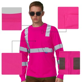 A-SAFETY Pink hi vis Long Sleeve Shirts (Pink M)