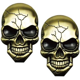 Hiro World Trade Skull Stickers Set of 2 Antique Gold Skull Skull Stickers Emblem Car (2 Gold Pieces)
