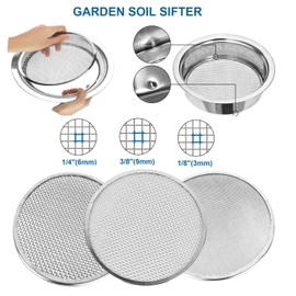 Soil Sifter for Gardening Stainless Steel With1/8in, 1/4in, 3/8in Sieve Mesh,Rock Sifter Garden Sieve for Rocks,Dirt Sifter for 3 Gallon Bucket Strainer Filter Compost Bonsai Pellet