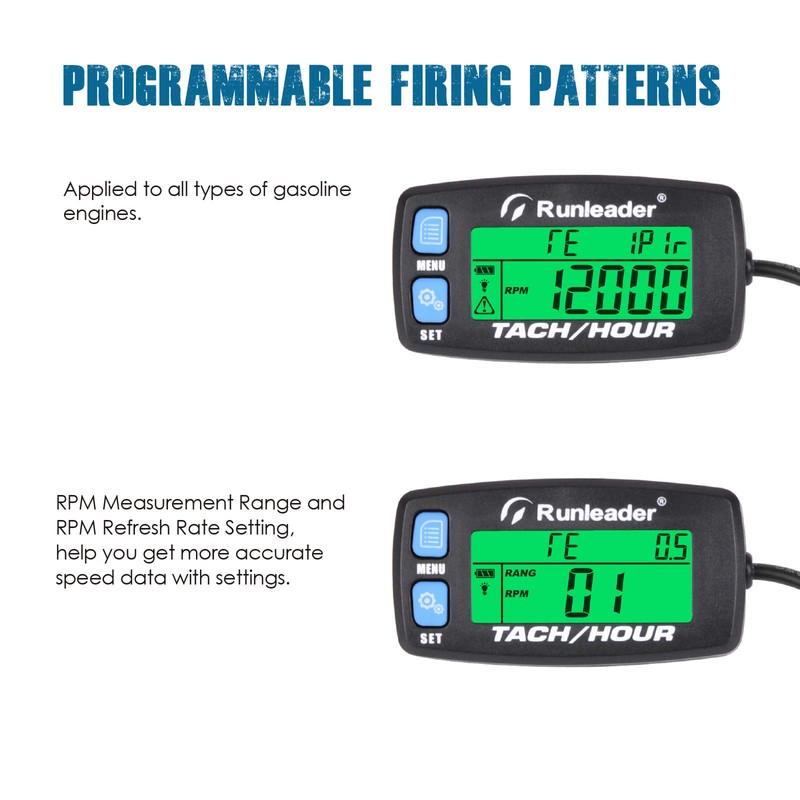 Runleader Hour Meter Tachometer,Maintenance Reminder,Alert RPM,Backlit Display,Initial Hours Setting,Battery Replaceable,Use