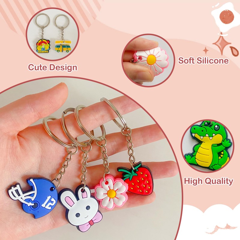 Jongdari 80pcs Cute Keychains for Kids, Random Different Cartoon Assorted