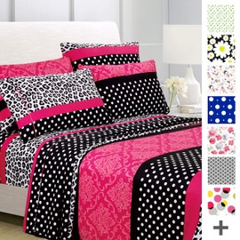 American Home Collection Deluxe 6 Piece Printed Sheet Set of Brushed Fabric, Deep Pocket Wrinkle Resistant - Hypoallergenic (Queen, Multi Cheetah-Dot-Paisley)