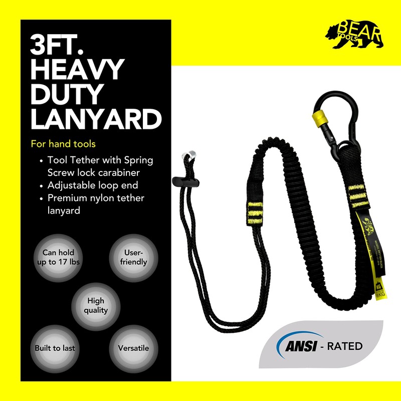 BearTOOLS ANSI-Approved Tool Lanyard with Spring Screw Lock Carabiner -