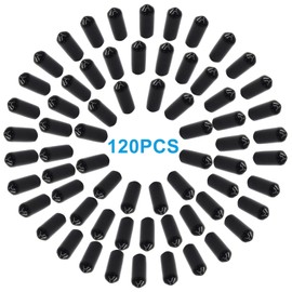 Cjueiom 120pcs Black Rubber End Caps, 6mm / 1/4 inch ID Round Rubber Protectors, Vinyl Bolt Covers for Screws, Tubes, Cables, Wires, Cyling