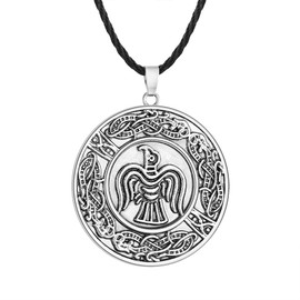 LUTAKU Vintage Raven Banner Pendant Viking Raven Necklace for Men Antique Silver Charm Black Leather Chain Male Amulet Jewellery Leather, Stainless steel, alloy