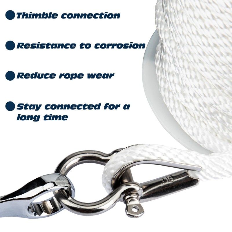 PropelTech Anchor Rope Braided Anchor Line(White, 3/8" x 100') Premium