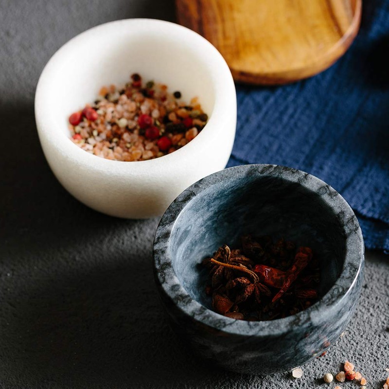 jalz jalz Salt Box White Marble Base Wood cover salt