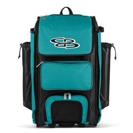 Boombah Catchers Superpack Hybrid Rolling Bat Bag - Black/Teal - Wheeled & Backpack Version