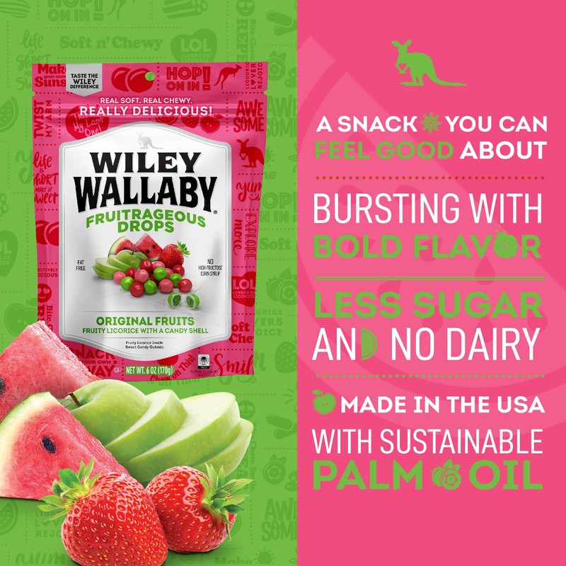 Wiley Wallaby Licorice Candy Drops | Sourrageous and Fruitrageous Drops