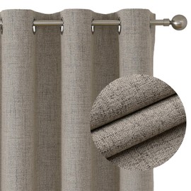 Joydeco 100% Blackout Linen Curtains Bedroom, Thermal Insulated Burlap Eyelet Curtain & Drapes, Room Darkening Textured Curtains Black Out for Living Room 2 Panels（Line，W 52" x L 54"）