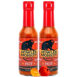 Howler Monkey Sauce Hot - Panamanian Style Hot Sauce with Aji Chombo Pepper - Gluten Free, No Carbs, Low Sodium - Caribbean Flavor - No Thickeners, Preservatives, or Added Sugars - 2-Pack 5oz Bottles