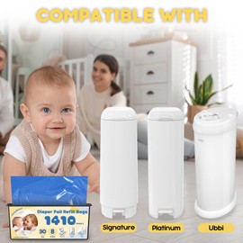 Diaper Pail Refills Bags Compatible with Genie Easy Roll Signature & Platinum Diaper Pails | Holds Up to 1410 Newborn Diapers Per Refill | 7 Layer Odor Barrier Technology, 2Pack(60 Bags)